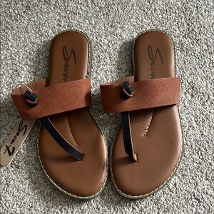 Seven7 Brown Leather Sandals with Black Strap